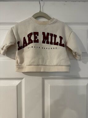 Zara Cream Sweatshirt with Red 'Lake Mills' Graphic